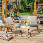 Ensemble bistrot d'extérieur en osier 3 pièces avec coussins