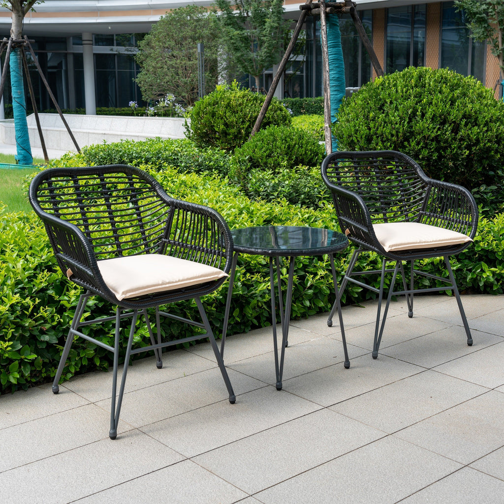 Ensemble de 3 chaises de jardin en osier avec coussins pour terrasse, piscine, jardin et véranda - 21,2 L x 23,6 l x 31,5 H