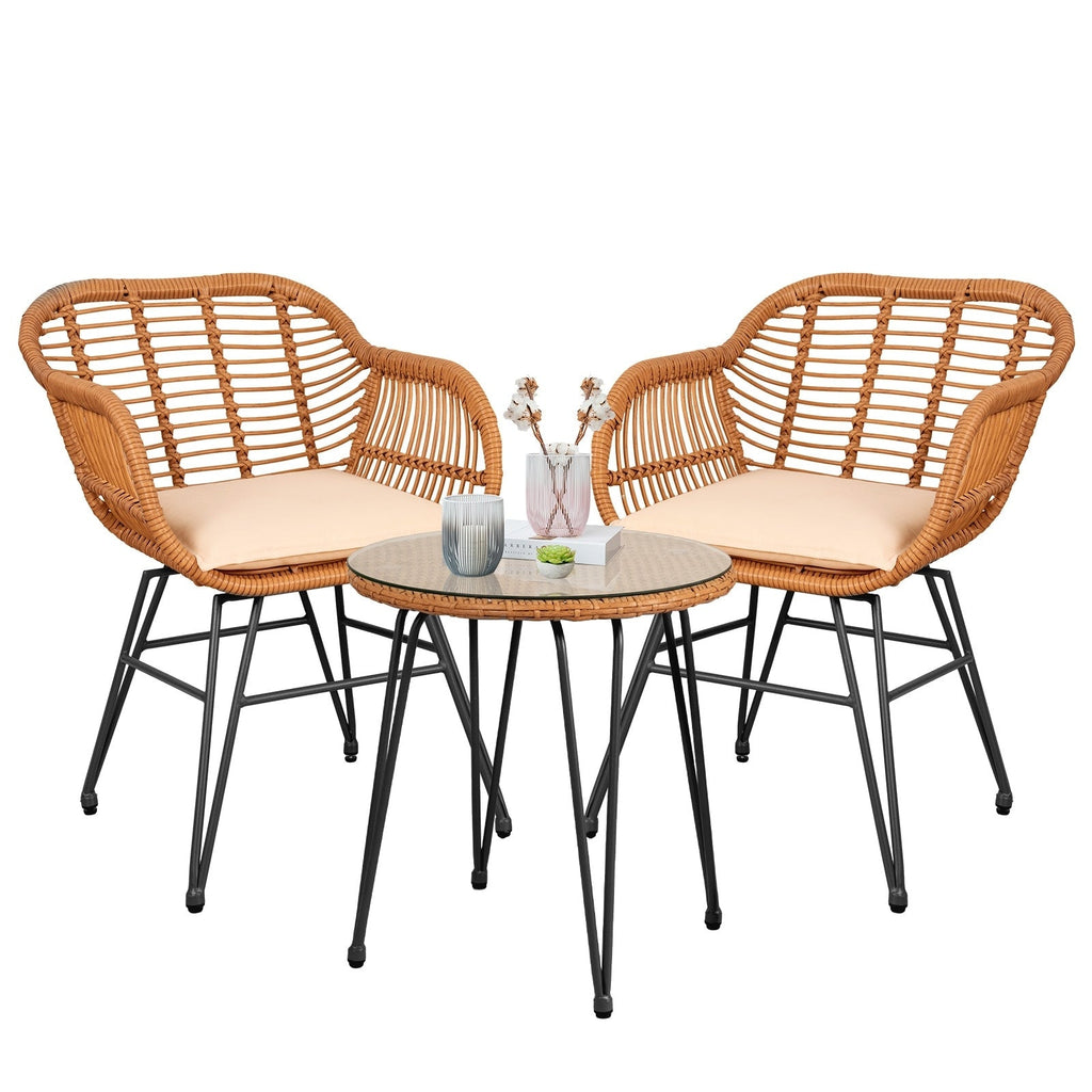 Ensemble de 3 chaises de jardin en osier avec coussins pour terrasse, piscine, jardin et véranda - 21,2 L x 23,6 l x 31,5 H