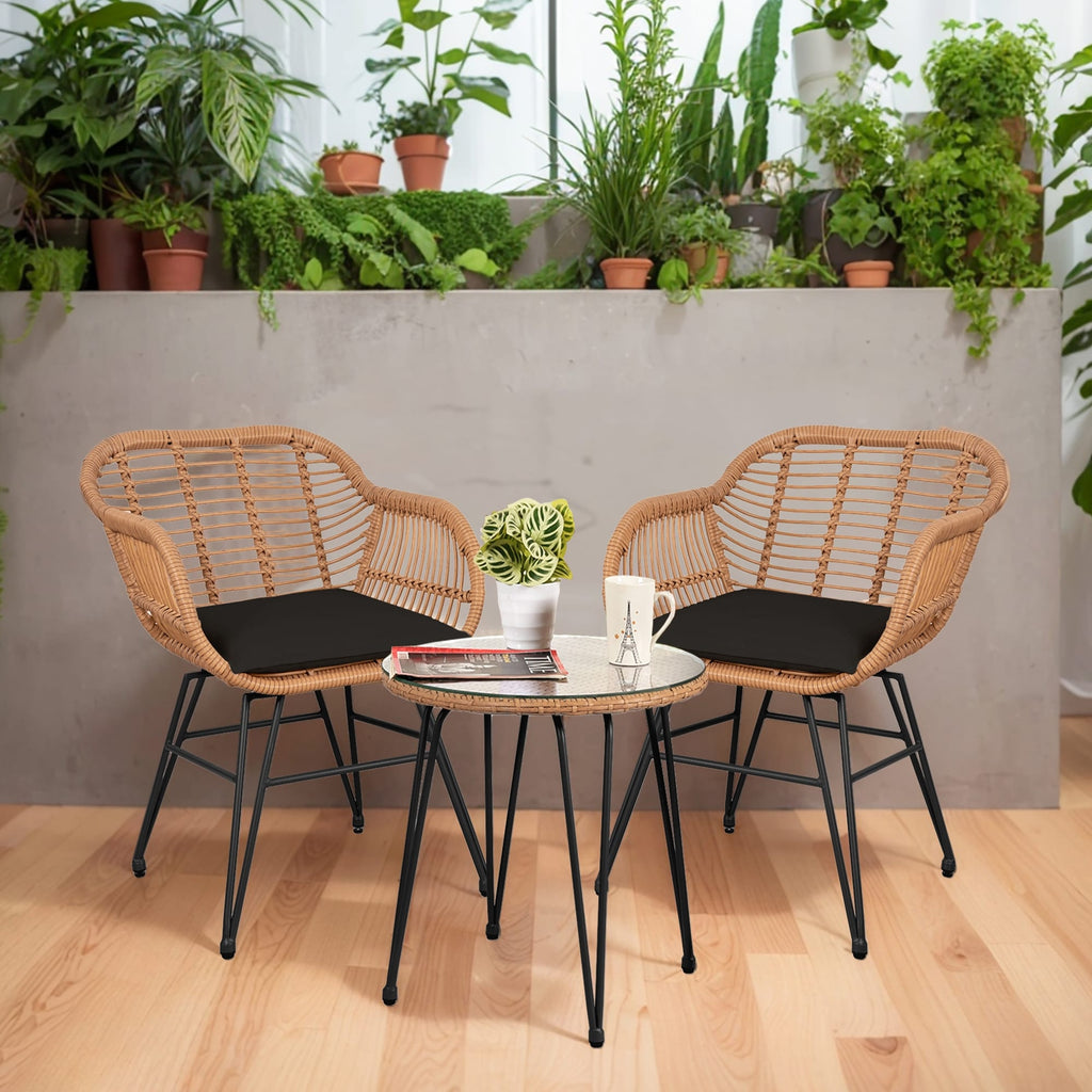 Ensemble de 3 chaises de jardin en osier avec coussins pour terrasse, piscine, jardin et véranda - 21,2 L x 23,6 l x 31,5 H