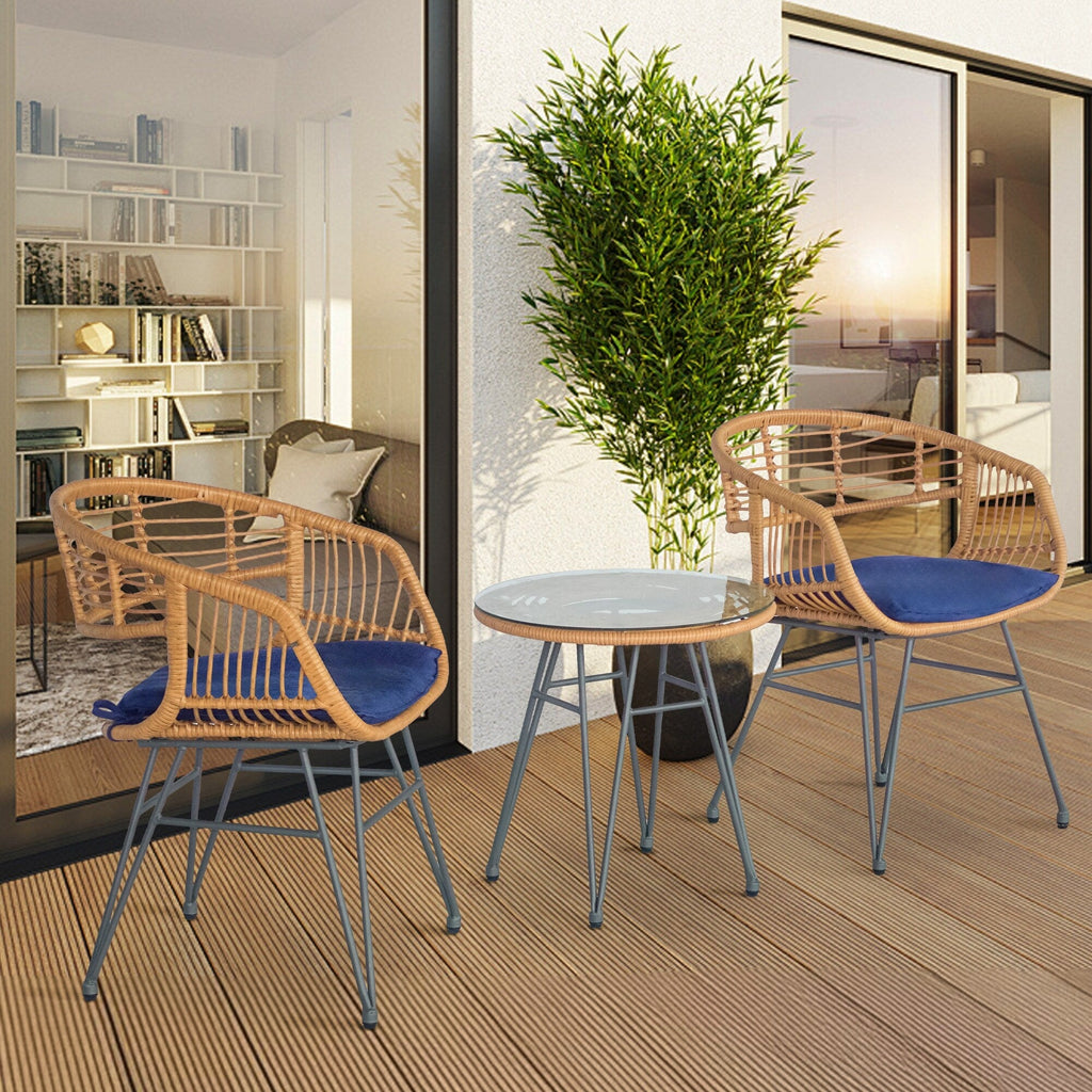 Ensemble de 3 chaises de jardin en osier avec coussins pour terrasse, piscine, jardin et véranda - 21,2 L x 23,6 l x 31,5 H