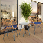 Ensemble de 3 chaises de jardin en osier avec coussins pour terrasse, piscine, jardin et véranda - 21,2 L x 23,6 l x 31,5 H