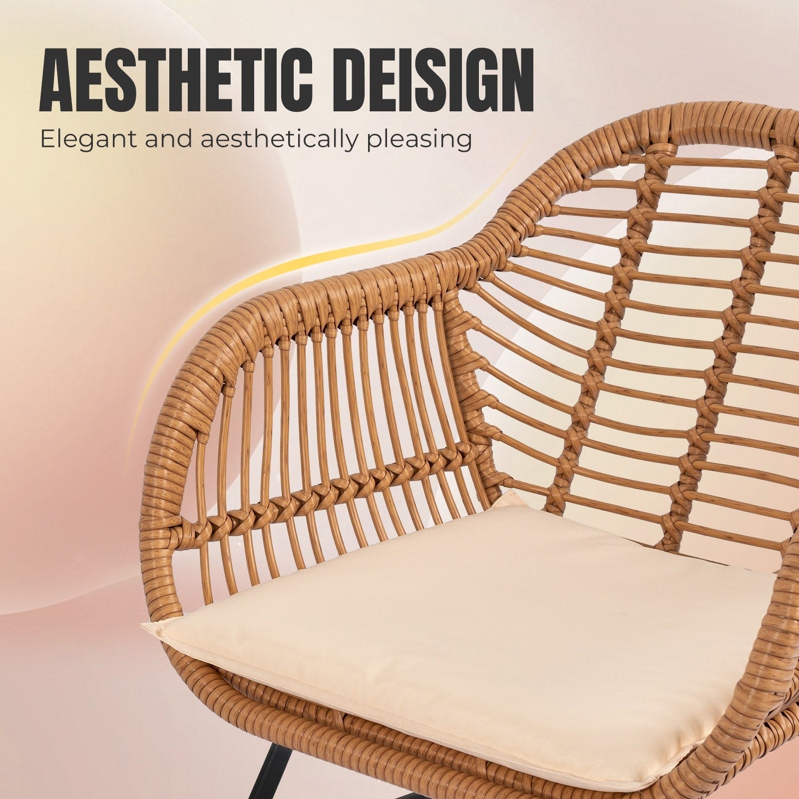 Ensemble de 3 chaises de jardin en osier avec coussins pour terrasse, piscine, jardin et véranda - 21,2 L x 23,6 l x 31,5 H