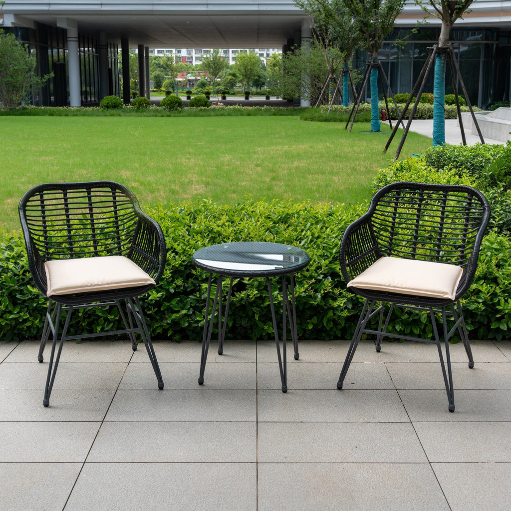 Ensemble de 3 chaises de jardin en osier avec coussins pour terrasse, piscine, jardin et véranda - 21,2 L x 23,6 l x 31,5 H