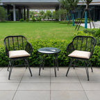 Ensemble de 3 chaises de jardin en osier avec coussins pour terrasse, piscine, jardin et véranda - 21,2 L x 23,6 l x 31,5 H