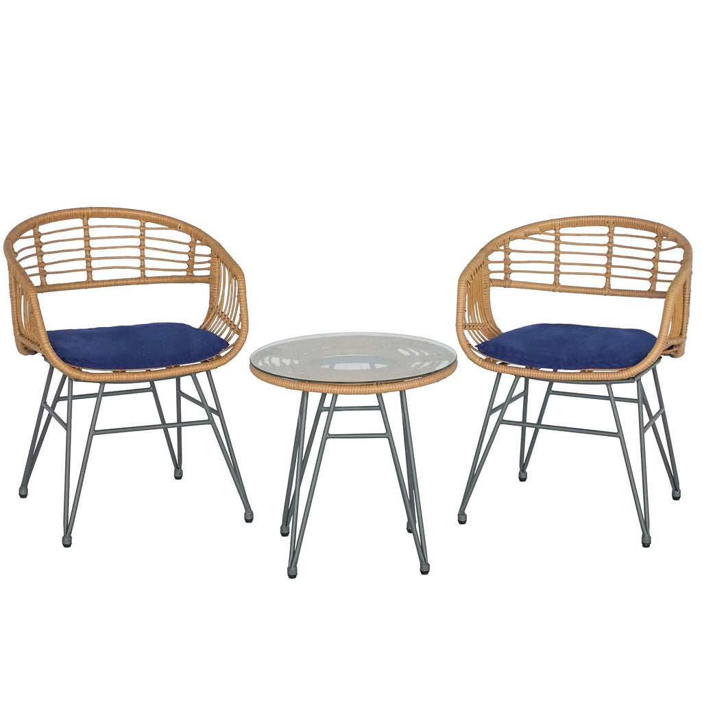 Ensemble de 3 chaises de jardin en osier avec coussins pour terrasse, piscine, jardin et véranda - 21,2 L x 23,6 l x 31,5 H