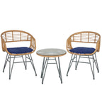 Ensemble de 3 chaises de jardin en osier avec coussins pour terrasse, piscine, jardin et véranda - 21,2 L x 23,6 l x 31,5 H