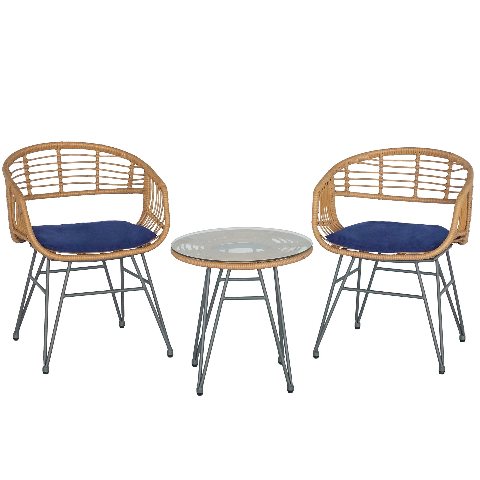 Ensemble de 3 chaises de jardin en osier avec coussins pour terrasse, piscine, jardin et véranda - 21,2 L x 23,6 l x 31,5 H