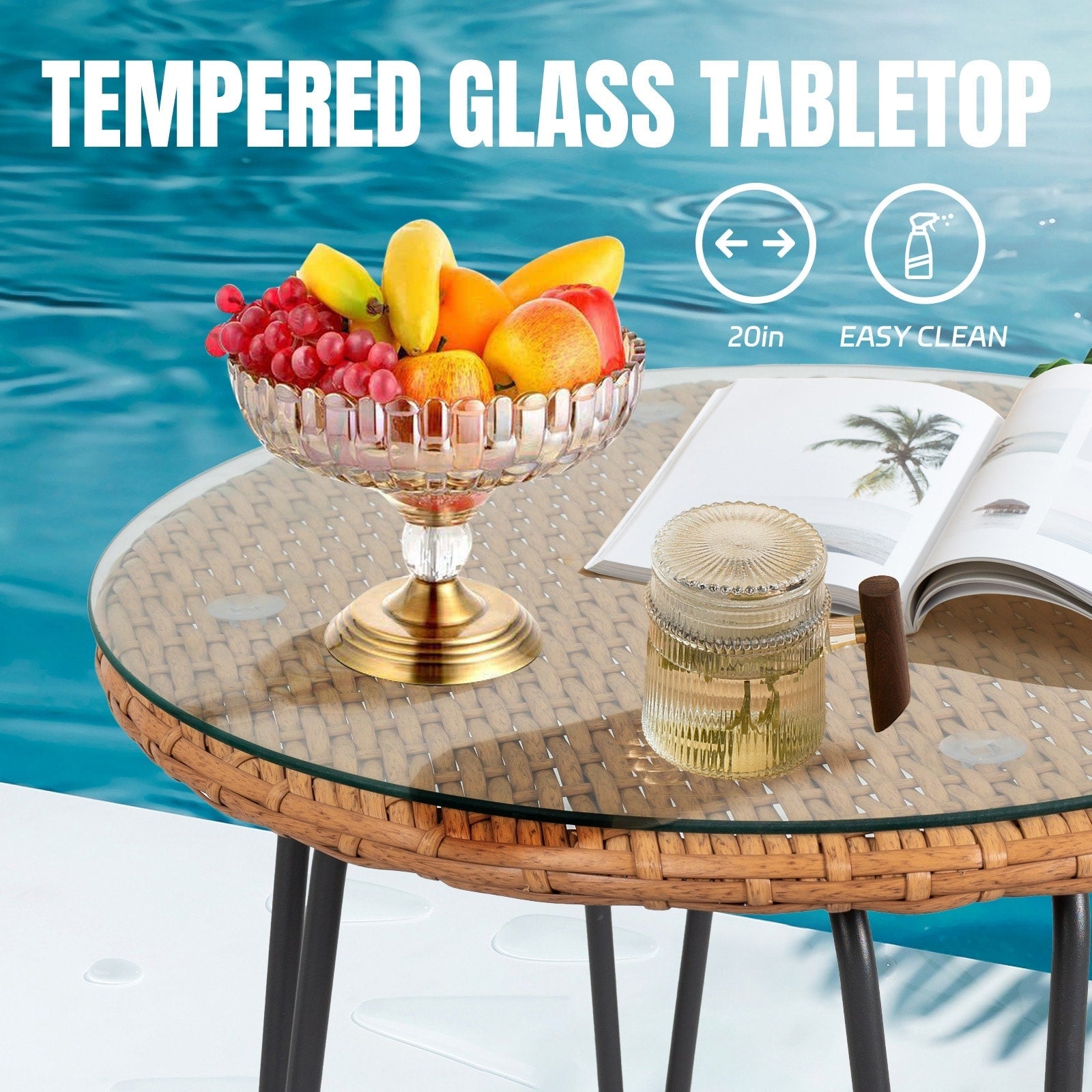 Ensemble de 3 chaises de jardin en osier avec coussins pour terrasse, piscine, jardin et véranda - 21,2 L x 23,6 l x 31,5 H