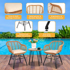 Ensemble de 3 chaises de jardin en osier avec coussins pour terrasse, piscine, jardin et véranda - 21,2 L x 23,6 l x 31,5 H