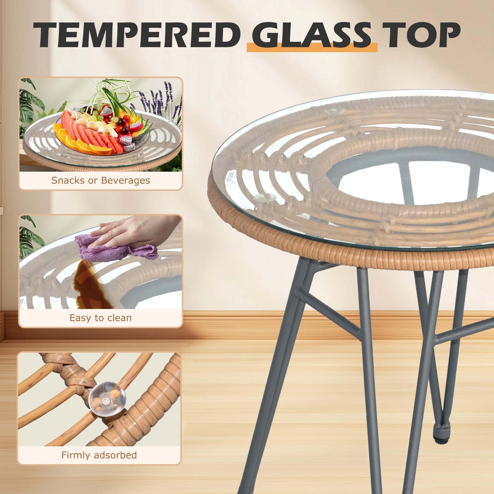 Ensemble de 3 chaises de jardin en osier avec coussins pour terrasse, piscine, jardin et véranda - 21,2 L x 23,6 l x 31,5 H