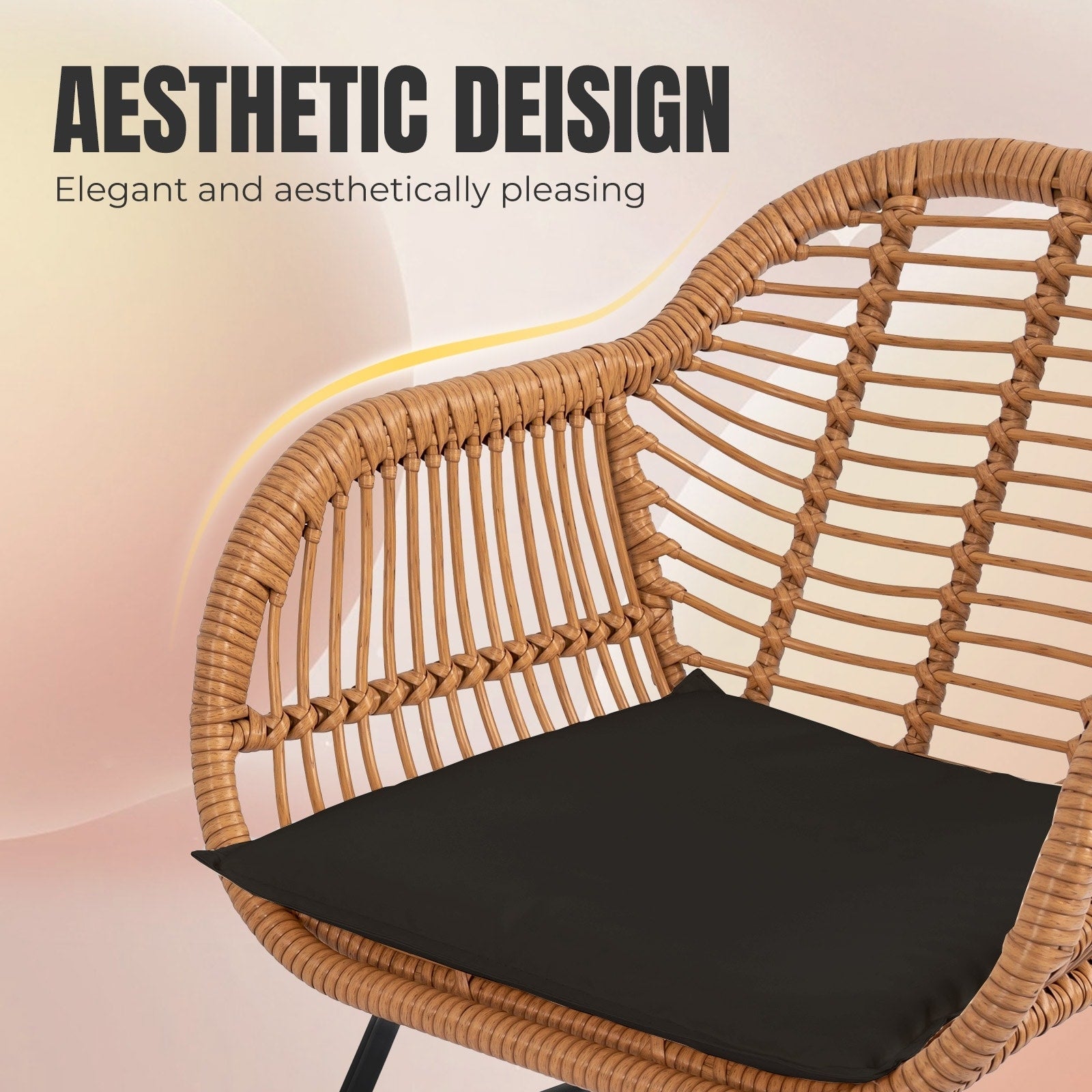 Ensemble de 3 chaises de jardin en osier avec coussins pour terrasse, piscine, jardin et véranda - 21,2 L x 23,6 l x 31,5 H