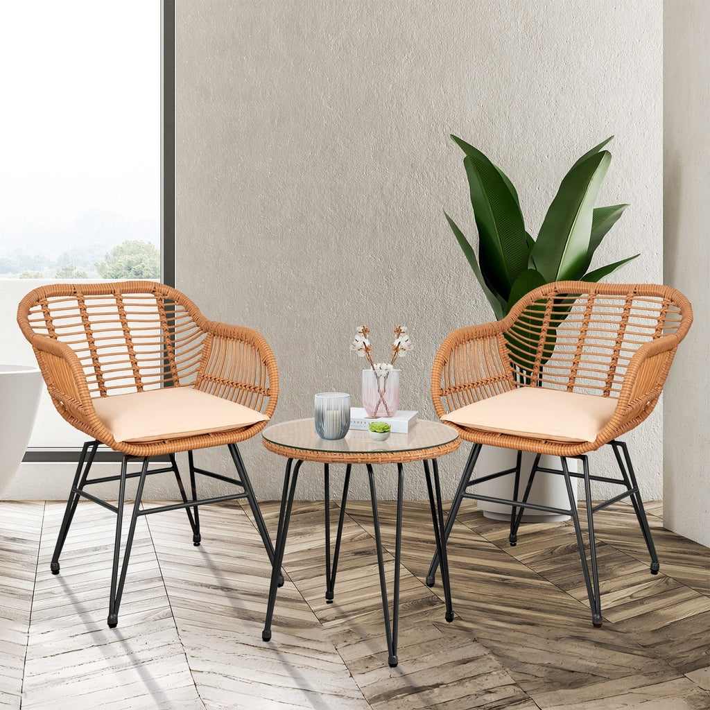 Ensemble de 3 chaises de jardin en osier avec coussins pour terrasse, piscine, jardin et véranda - 21,2 L x 23,6 l x 31,5 H