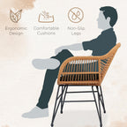 Ensemble de 3 chaises de jardin en osier avec coussins pour terrasse, piscine, jardin et véranda - 21,2 L x 23,6 l x 31,5 H