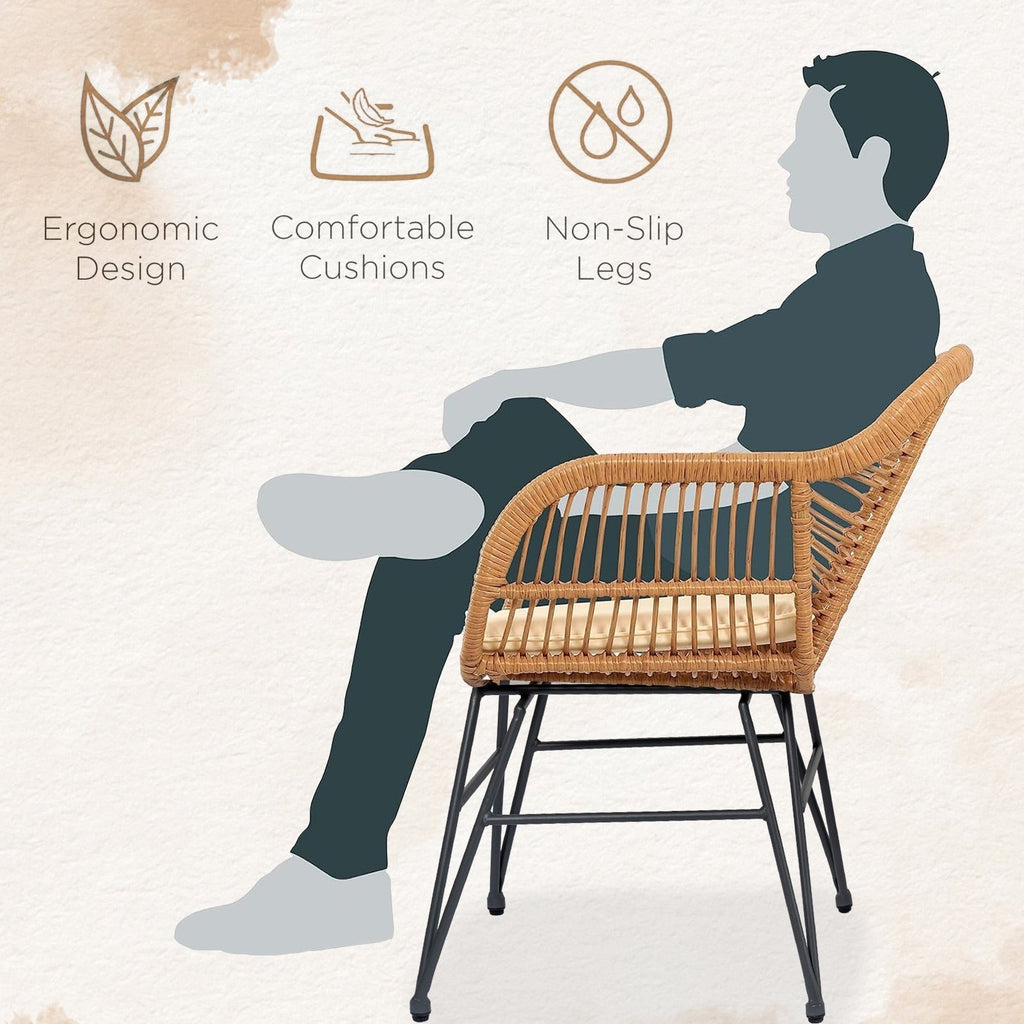 Ensemble de 3 chaises de jardin en osier avec coussins pour terrasse, piscine, jardin et véranda - 21,2 L x 23,6 l x 31,5 H