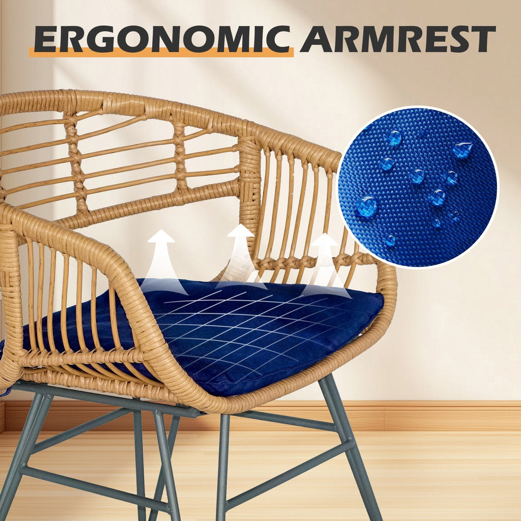 Ensemble de 3 chaises de jardin en osier avec coussins pour terrasse, piscine, jardin et véranda - 21,2 L x 23,6 l x 31,5 H
