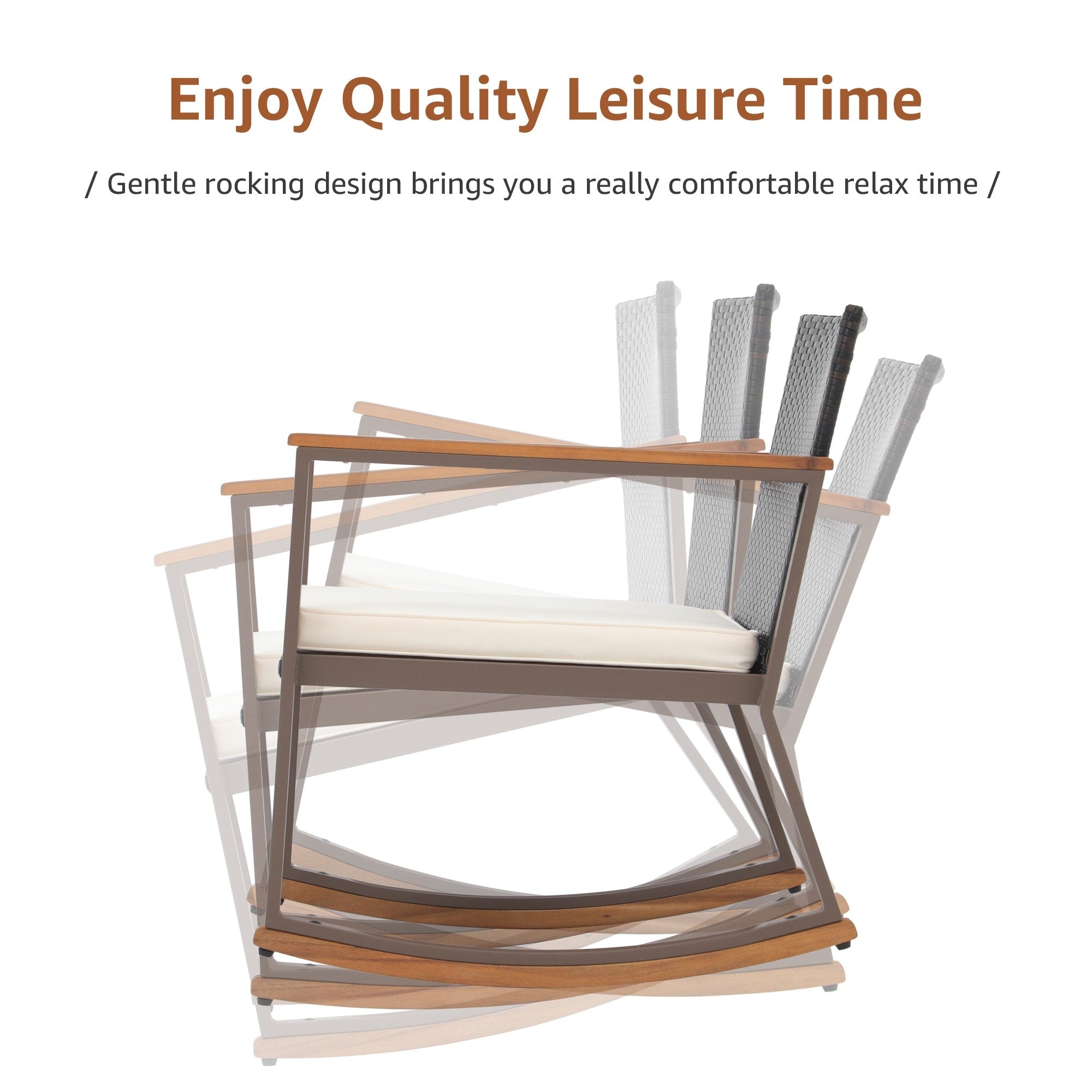 Ensemble de 3 chaises à bascule d'extérieur en osier avec coussins