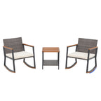 Ensemble de 3 chaises à bascule d'extérieur en osier avec coussins