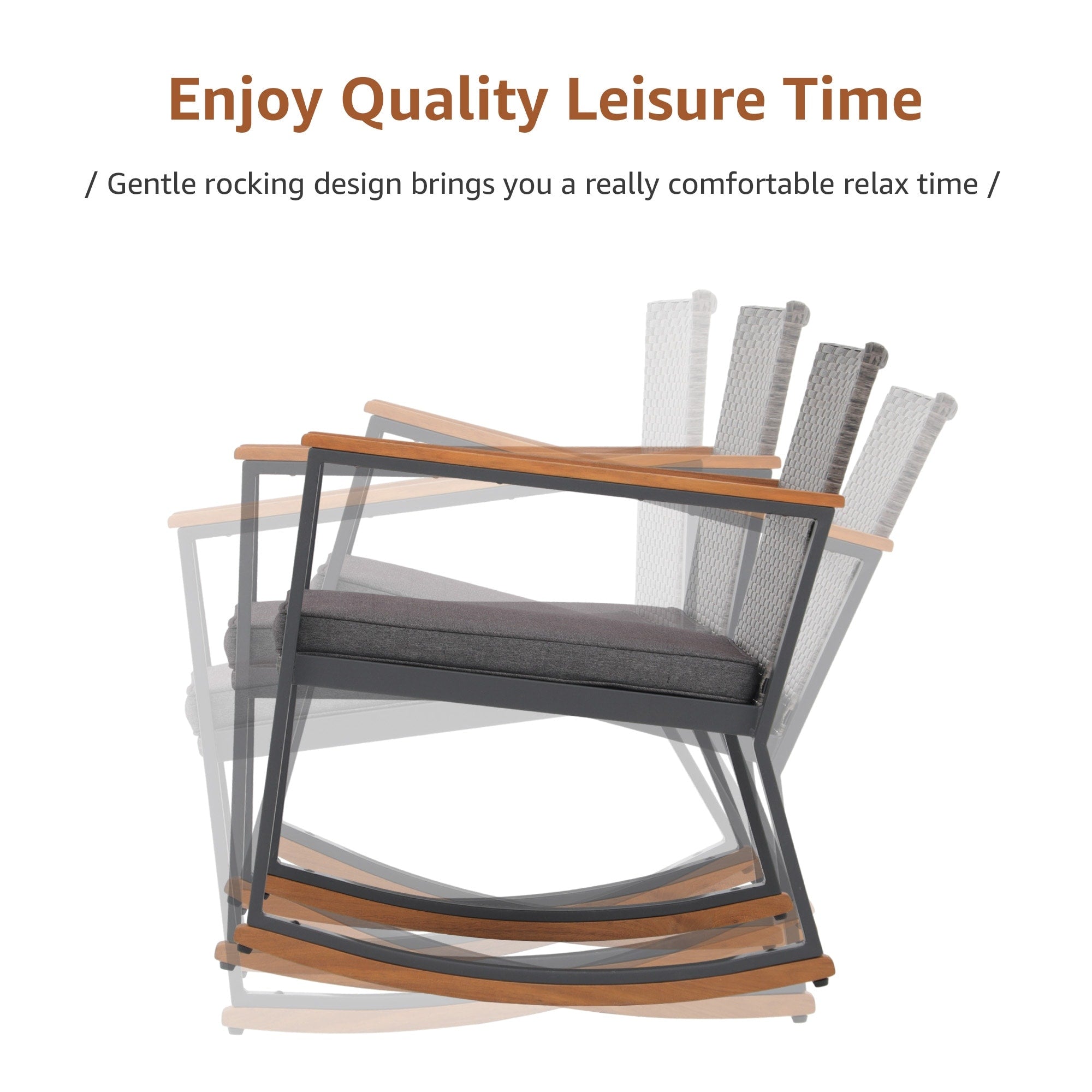 Ensemble de 3 chaises à bascule d'extérieur en osier avec coussins