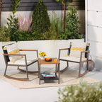 Ensemble de 3 chaises à bascule d'extérieur en osier avec coussins