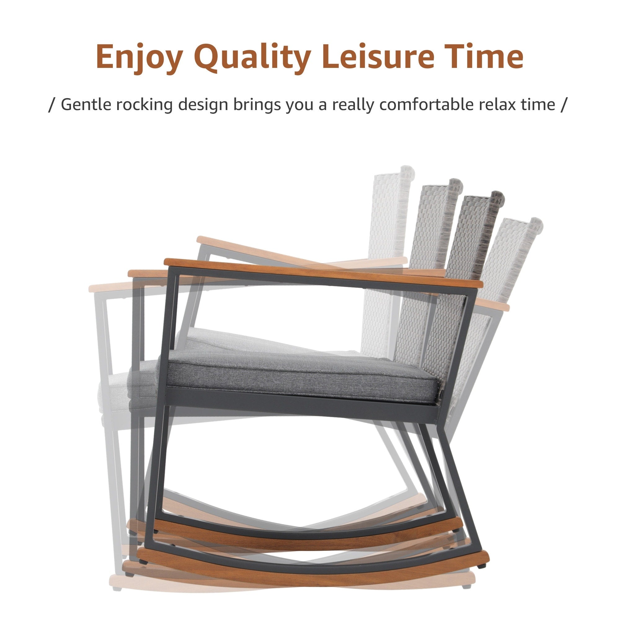 Ensemble de 3 chaises à bascule d'extérieur en osier avec coussins