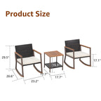 Ensemble de 3 chaises à bascule d'extérieur en osier avec coussins