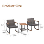 Ensemble de 3 chaises à bascule d'extérieur en osier avec coussins