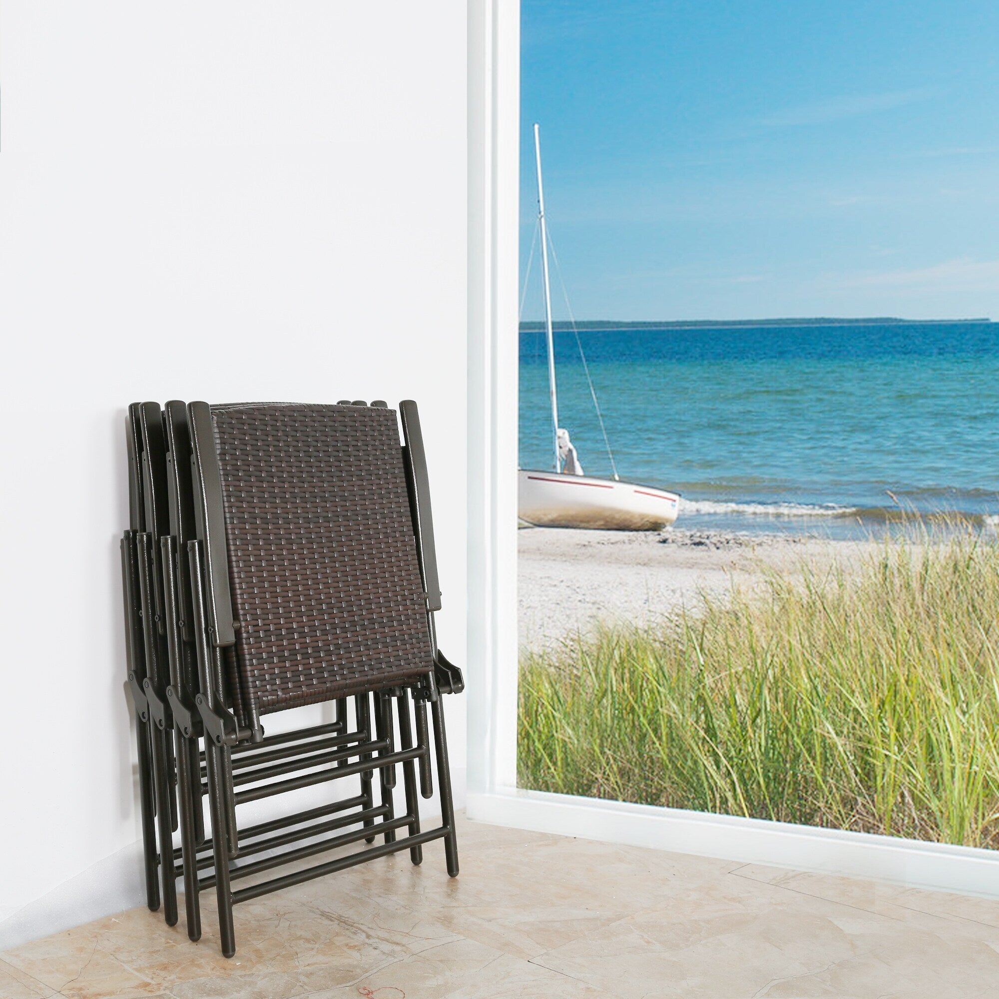 Ensemble de jardin en osier 3 pièces avec chaises de salle à manger et table de jardin pliante