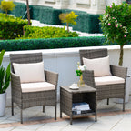 Ensemble de bistro de conversation de patio 3 pièces, meubles de conversation d'extérieur, chaises en osier et ensemble de table de rangement, ensemble de meubles de balcon de porche