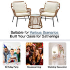 Ensemble de bistrot de jardin 3 pièces, mobilier d'extérieur en rotin avec table en verre, 2 fauteuils larges et coussins d'assise.