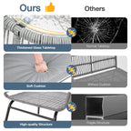 Ensemble de bistrot de jardin 3 pièces, mobilier d'extérieur en rotin avec table en verre, 2 fauteuils larges et coussins d'assise.