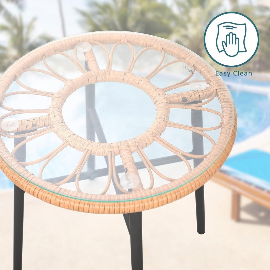 Ensemble de 3 meubles de jardin pour bistrot d'extérieur avec table basse en verre trempé et chaises en osier pour jardin, balcon et arrière-cour