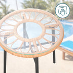 Ensemble de 3 meubles de jardin pour bistrot d'extérieur avec table basse en verre trempé et chaises en osier pour jardin, balcon et arrière-cour