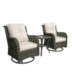 Ensemble de 3 chaises à bascule pivotantes et rembourrées en rotin pour patio avec table d'appoint