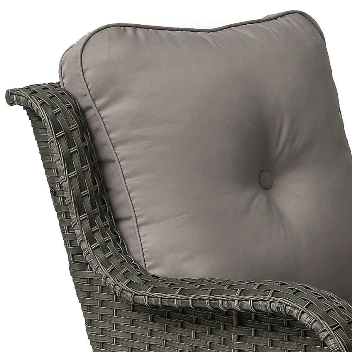 Ensemble de 3 chaises à bascule pivotantes et rembourrées en rotin pour patio avec table d'appoint