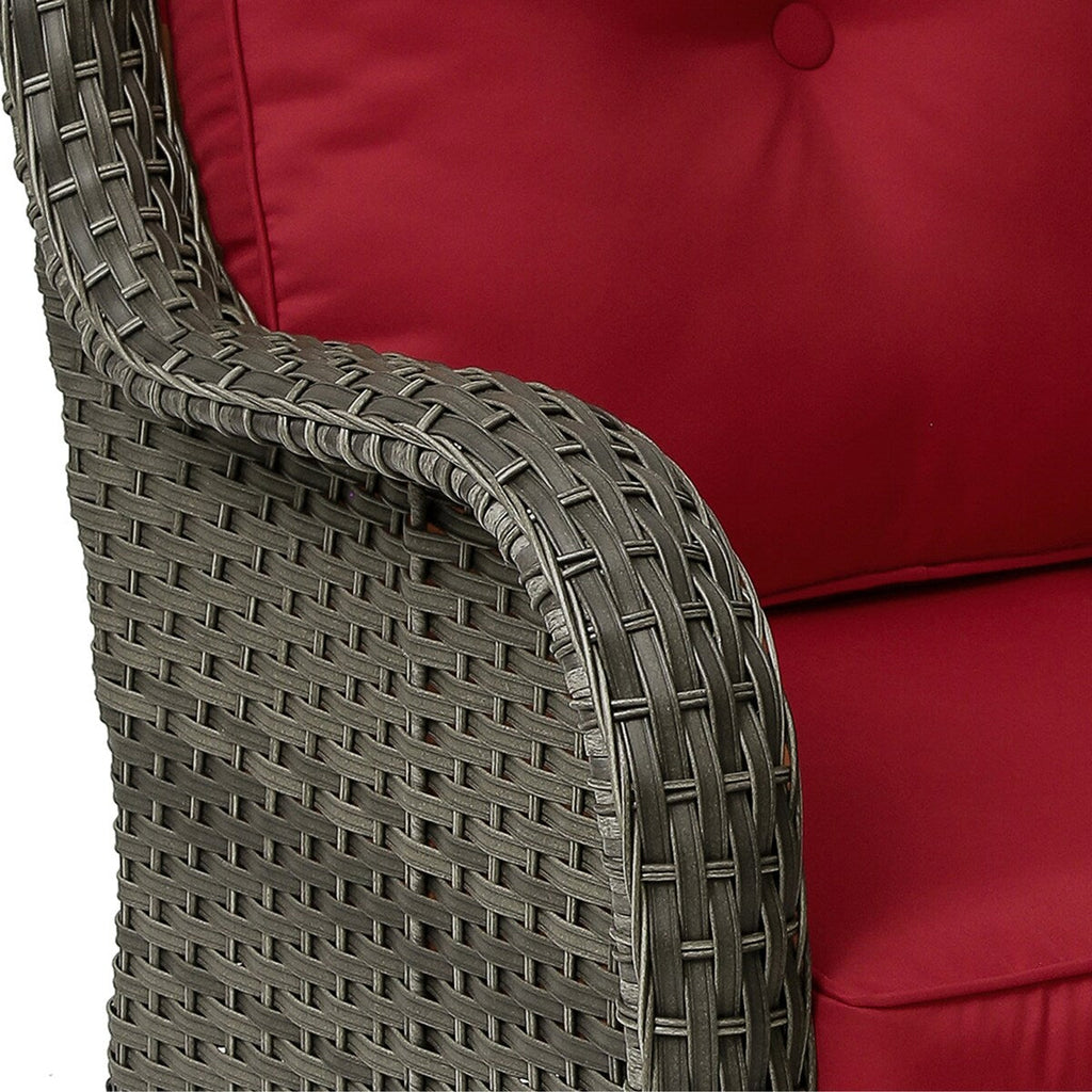 Ensemble de 3 chaises à bascule pivotantes et rembourrées en rotin pour patio avec table d'appoint