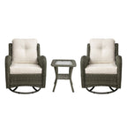 Ensemble de 3 chaises à bascule pivotantes et rembourrées en rotin pour patio avec table d'appoint