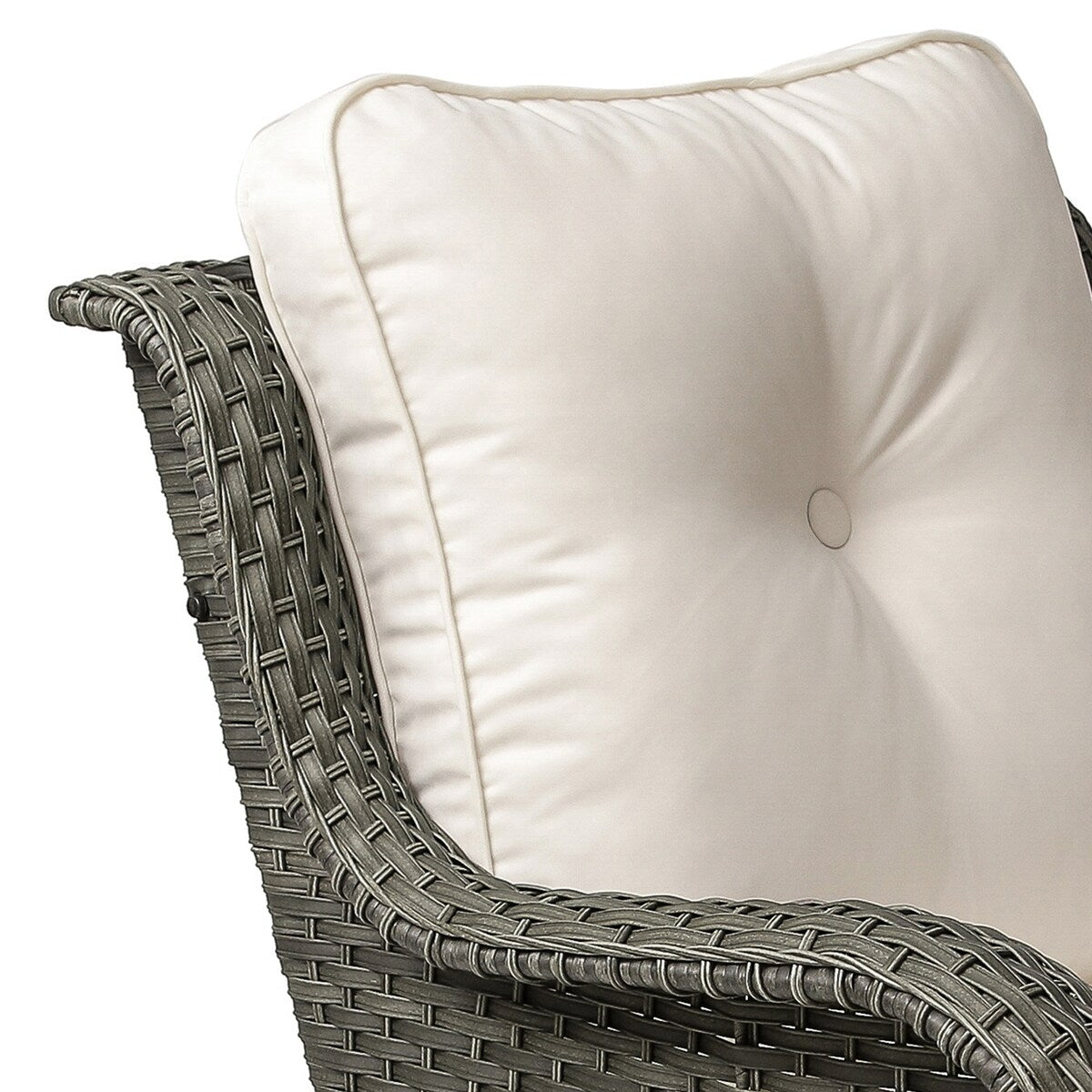 Ensemble de 3 chaises à bascule pivotantes et rembourrées en rotin pour patio avec table d'appoint