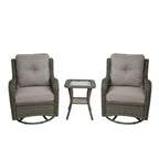 Ensemble de 3 chaises à bascule pivotantes et rembourrées en rotin pour patio avec table d'appoint