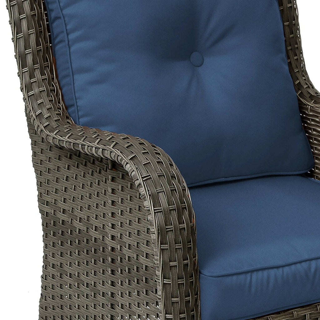 Ensemble de 3 chaises à bascule pivotantes et rembourrées en rotin pour patio avec table d'appoint