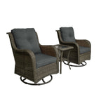 Ensemble de 3 chaises à bascule pivotantes et rembourrées en rotin pour patio avec table d'appoint