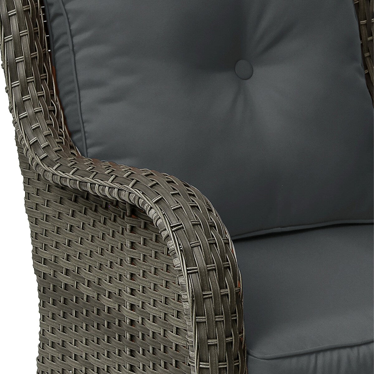 Ensemble de 3 chaises à bascule pivotantes et rembourrées en rotin pour patio avec table d'appoint