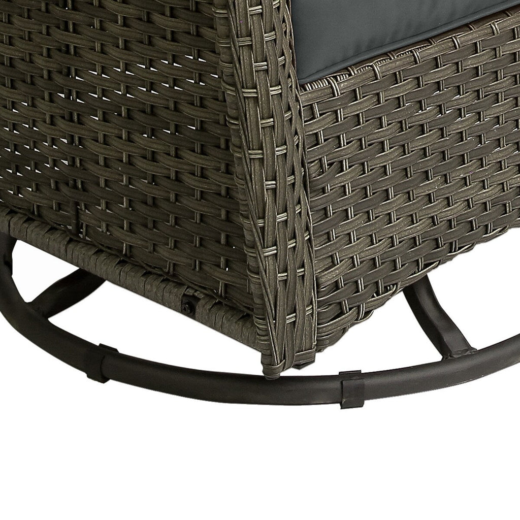 Ensemble de 3 chaises à bascule pivotantes et rembourrées en rotin pour patio avec table d'appoint