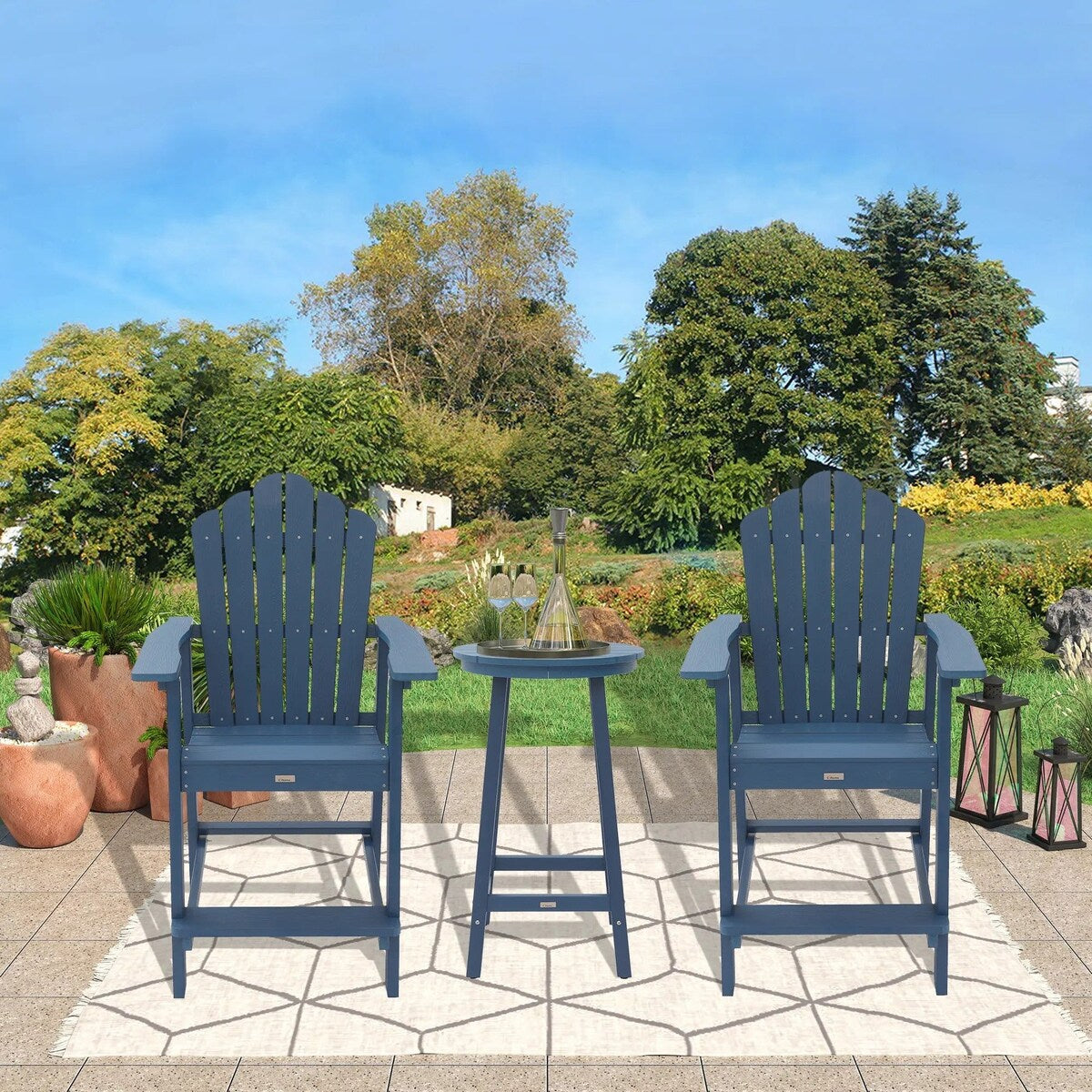 Ensemble de 3 chaises et table Adirondack en plastique pour patio extérieur