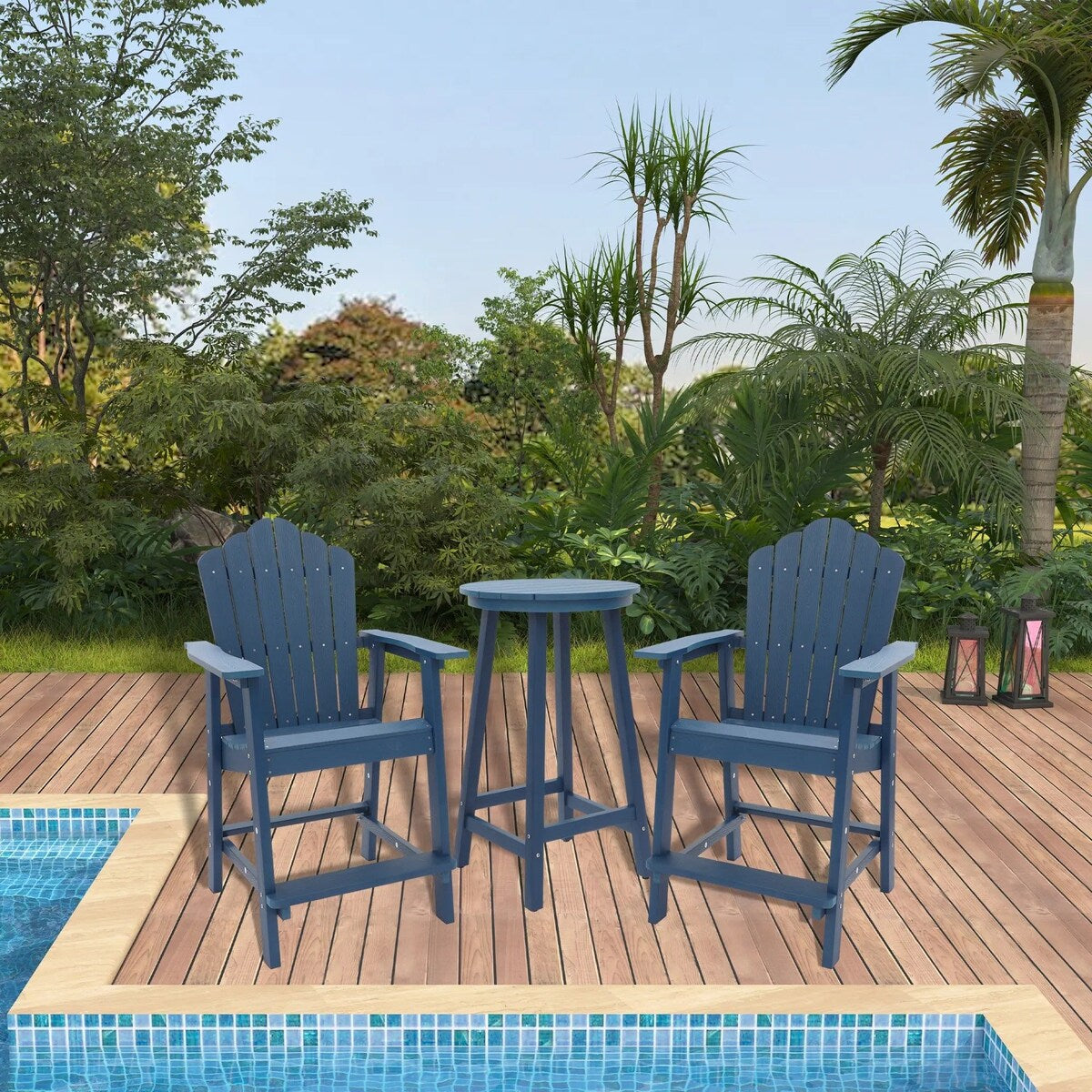 Ensemble de 3 chaises et table Adirondack en plastique pour patio extérieur