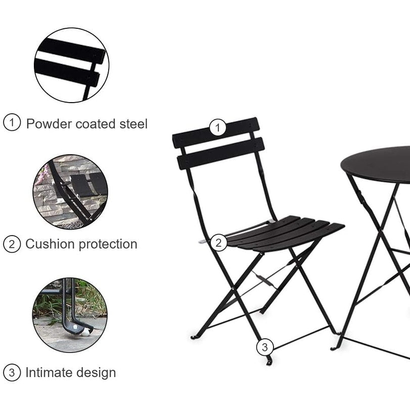Ensemble bistrot d'extérieur 3 pièces en acier de qualité supérieure Clihome
