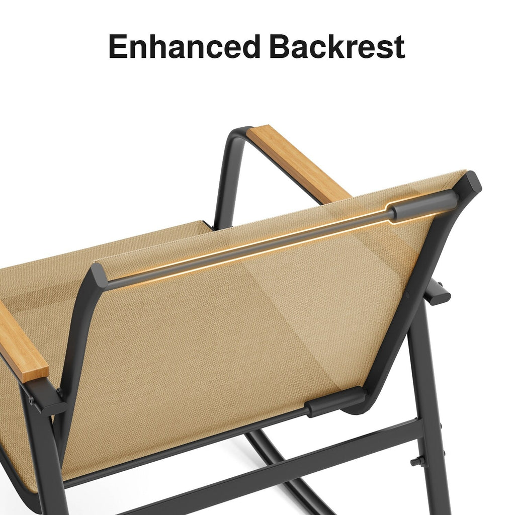 Ensemble bistrot à bascule 3 pièces, ensemble de meubles de patio en tissu textilène, chaises à bascule pour porche