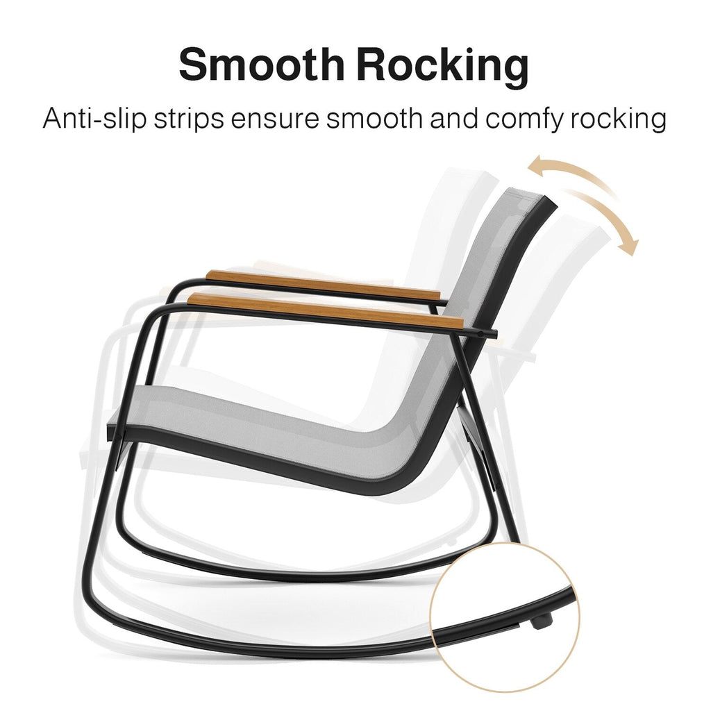 Ensemble bistrot à bascule 3 pièces, ensemble de meubles de patio en tissu textilène, chaises à bascule pour porche