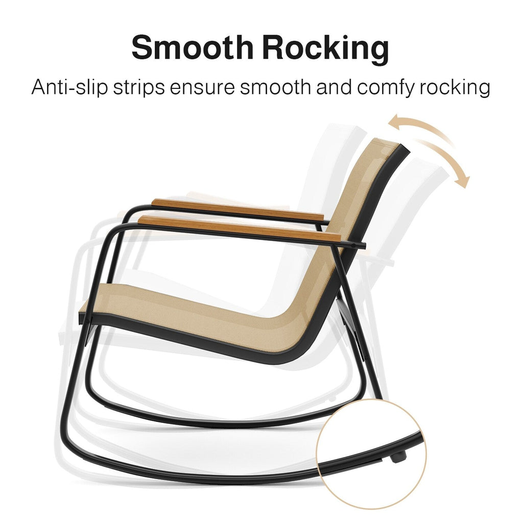 Ensemble bistrot à bascule 3 pièces, ensemble de meubles de patio en tissu textilène, chaises à bascule pour porche