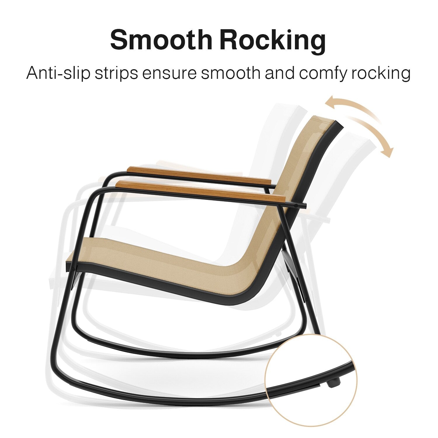 Ensemble bistrot à bascule 3 pièces, ensemble de meubles de patio en tissu textilène, chaises à bascule pour porche